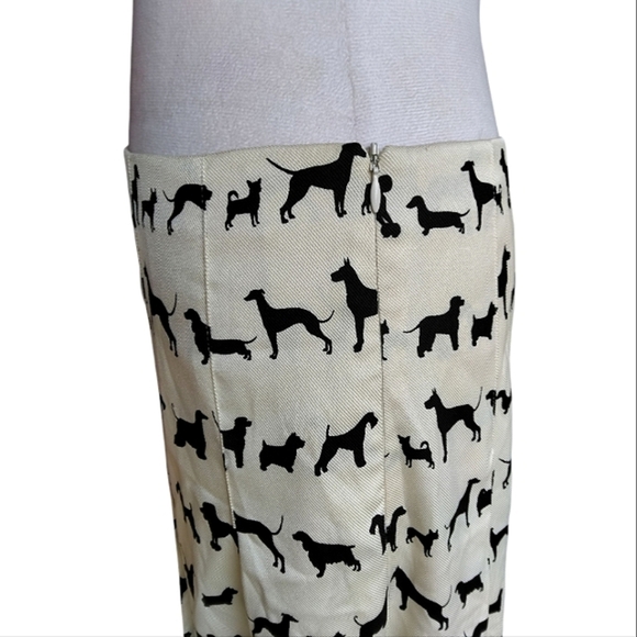 Trina Turk Dog Printed Silk Pleated Midi Skirt Black Cream Size 4 - Picture 6 of 8